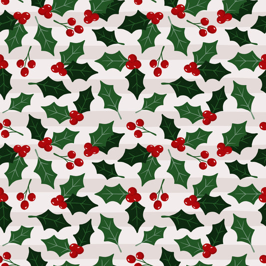 Christmas Holly & Stripes 12x12 Patterned Vinyl Sheet