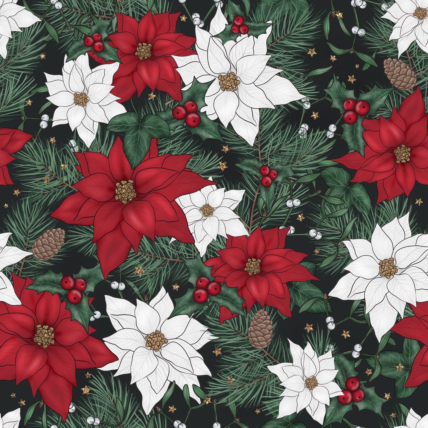 Christmas Poinsettias 12x12 Patterned Vinyl Sheet
