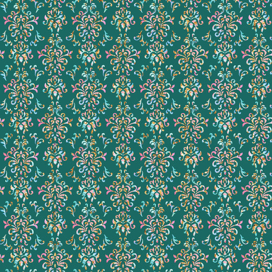 Colorful Flourishes on Green Background 12x12 Patterned Vinyl Sheet