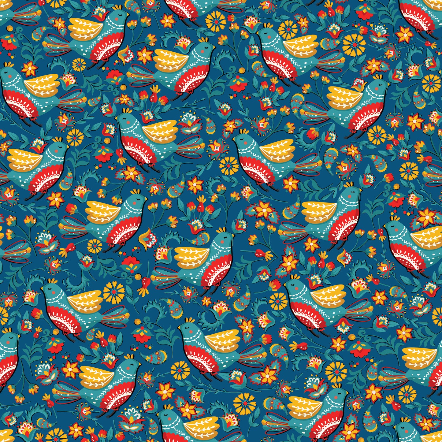 Country Farmhouse Folk Birds 12x12 Patterned Vinyl Sheet