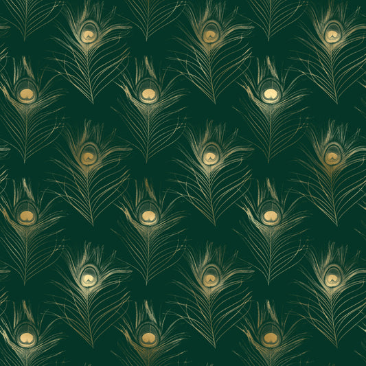 Emerald & Gold Peacock Feather 12x12 Patterned Vinyl Sheet