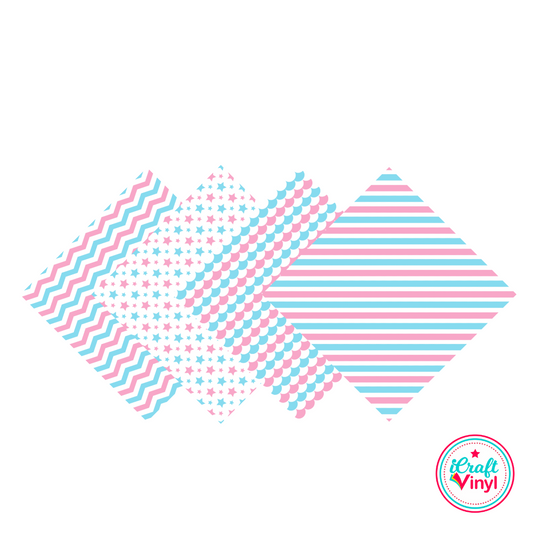 9x12 Baby Pink & Blue Patterned HTV Pack