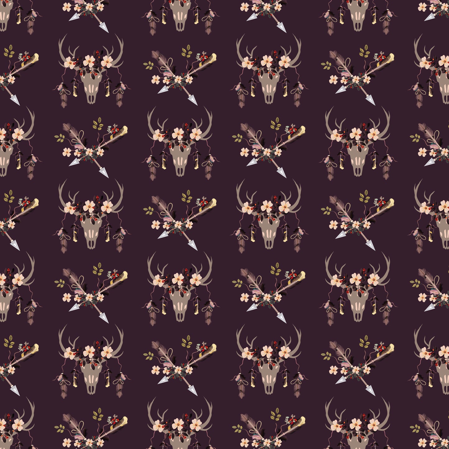 Floral Bull Skulls & Arrows 12x12 Patterned Vinyl Sheet