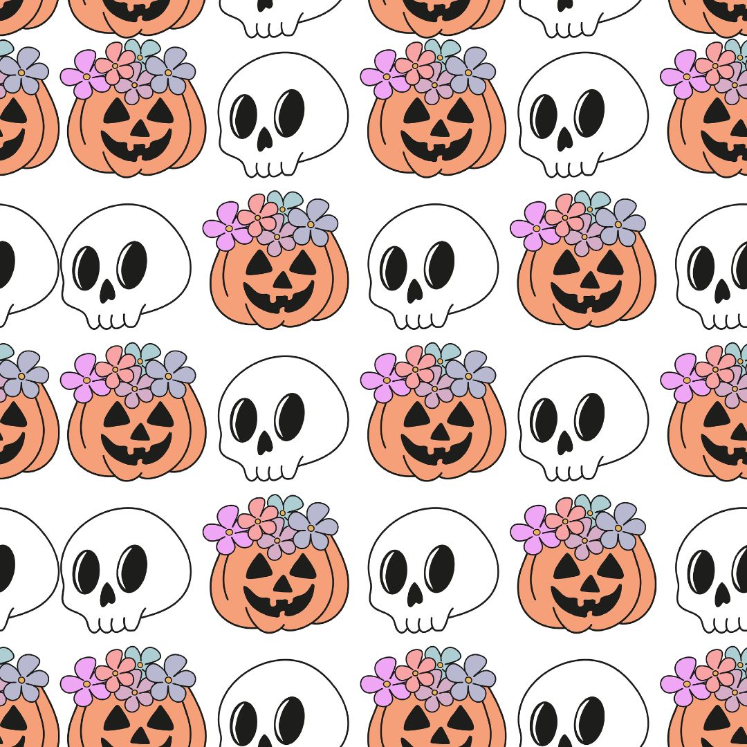 Floral Jack-O-Lanterns & Skulls 12x12 Patterned Vinyl Sheet