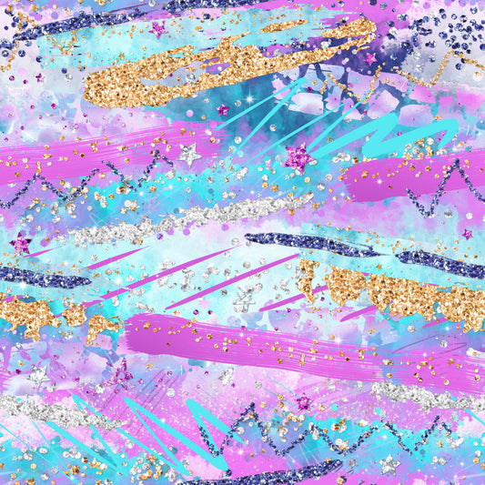Glam Pink, Blue & Gold Glitter Brush Strokes 12x12 Patterned Vinyl Sheet