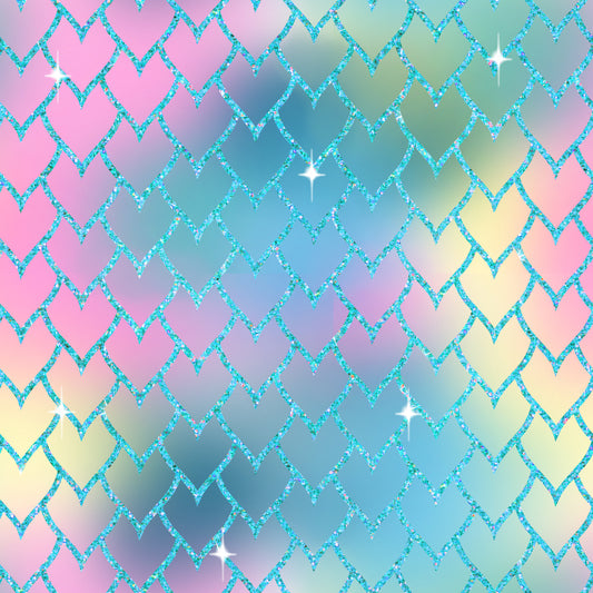 Glitter Heart Mermaid Scales 12x12 Patterned Vinyl Sheet