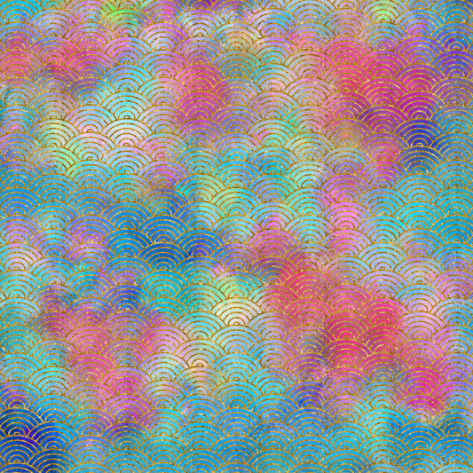 Gold Waves on Colorful Ombre 12x12 Patterned Vinyl Sheet
