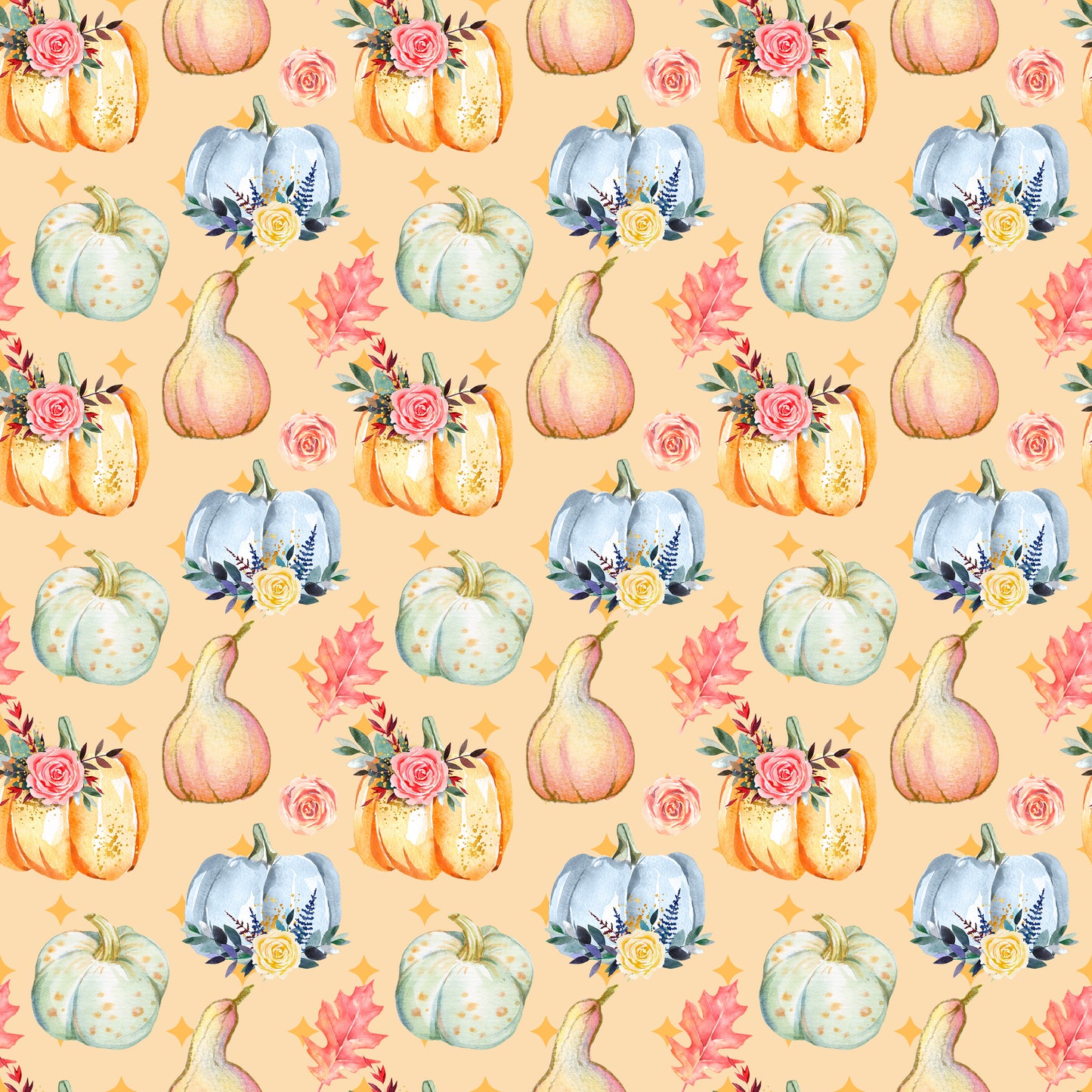 Gourds, Pumpkins & Flowers 12x12 Patterned Vinyl Sheet