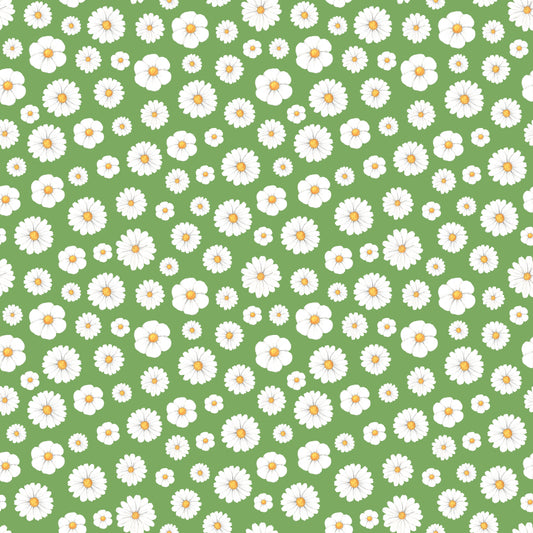 White & Green Daisies 12x12 Patterned Vinyl Sheet