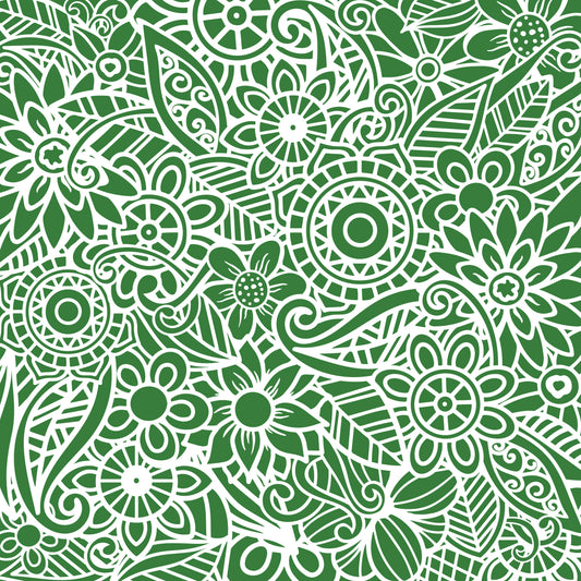 Green Floral Mandala 12x12 Patterned Vinyl Sheet