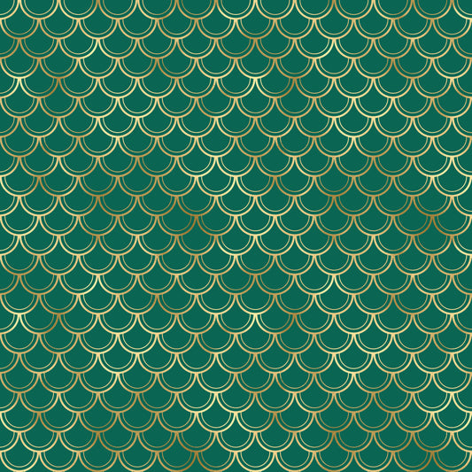 Emerald & Gold Mermaid Scales Patterned Vinyl Sheet