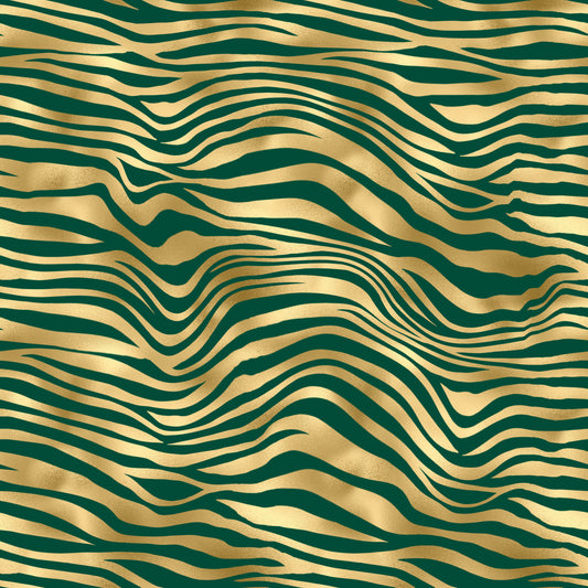 Emerald & Gold Zebra Stripes Patterned Vinyl Sheet
