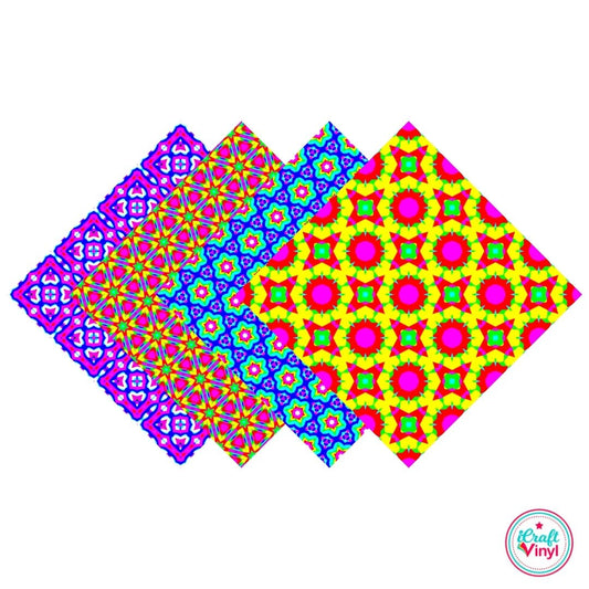 Neon Kaleidoscope Patterned Vinyl Pack