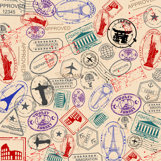 Passport Stamps 12x12 Patterned Vinyl Sheet