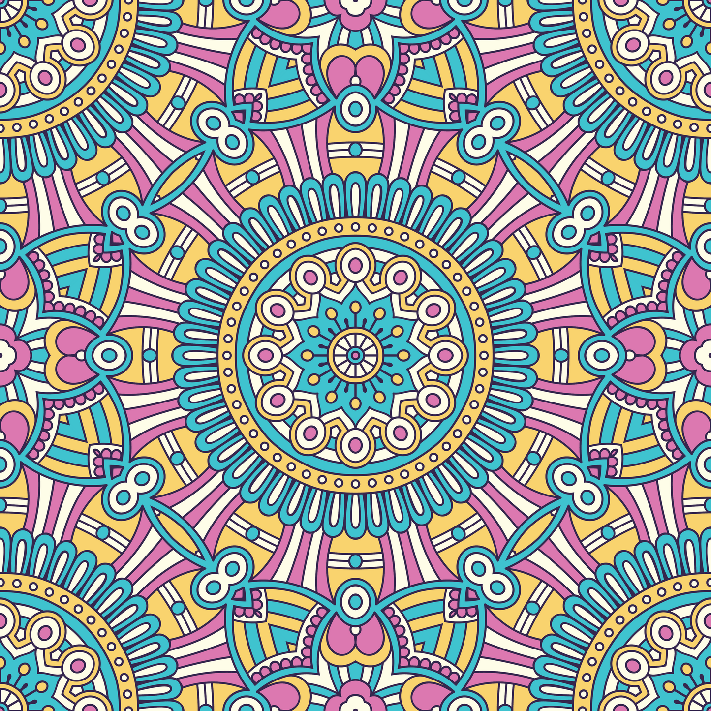 Pink, Yellow & Blue Mandala 12x12 Patterned Vinyl Sheet