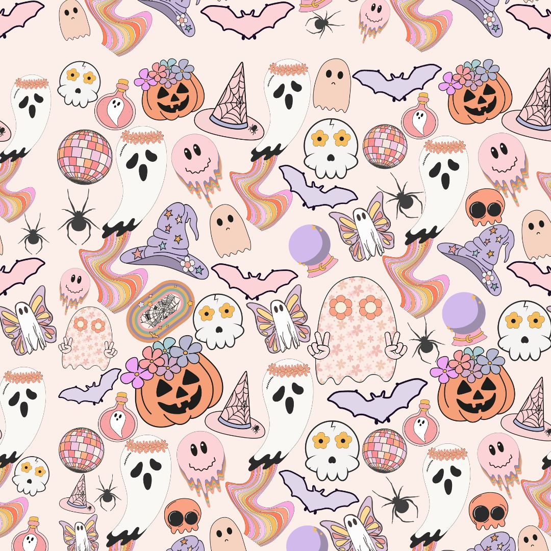Groovy Pink Halloween Collage 12x12 Patterned Vinyl Sheet