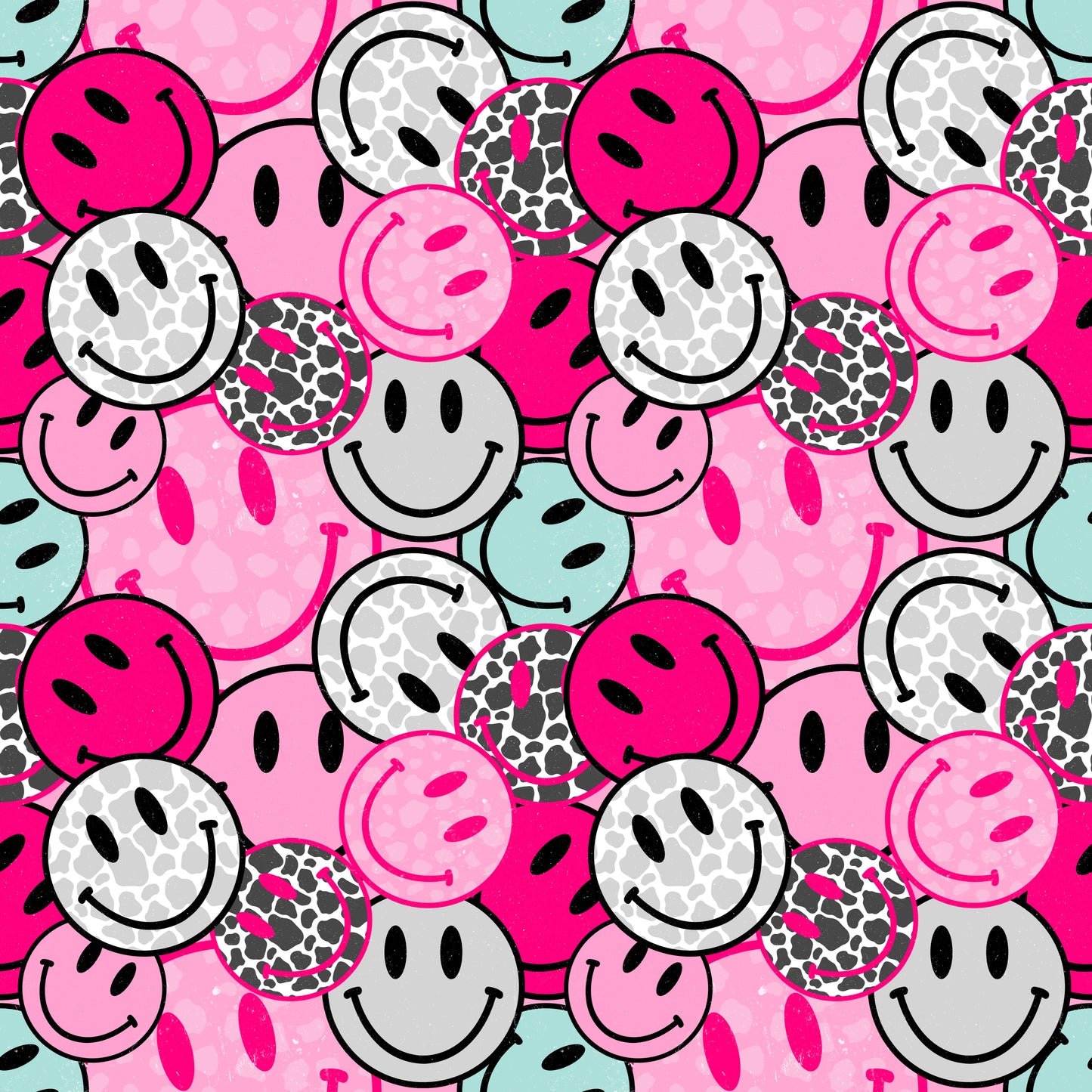 Pink Leopard Print Smiley Faces 12x12 Patterned Vinyl Sheet