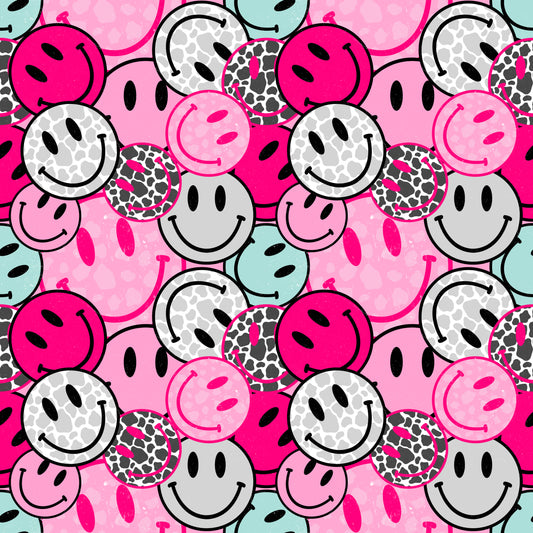 Pink Leopard Print Smiley Faces 12x12 Patterned Vinyl Sheet