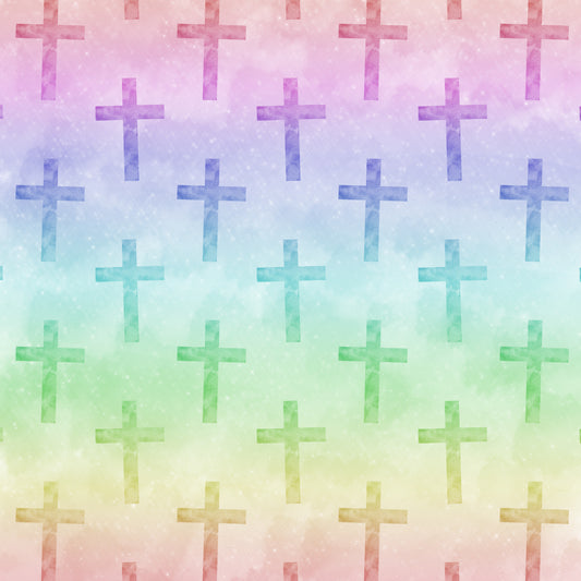 Rainbow Watercolor Crosses 12x12 Patterned Vinyl Sheet