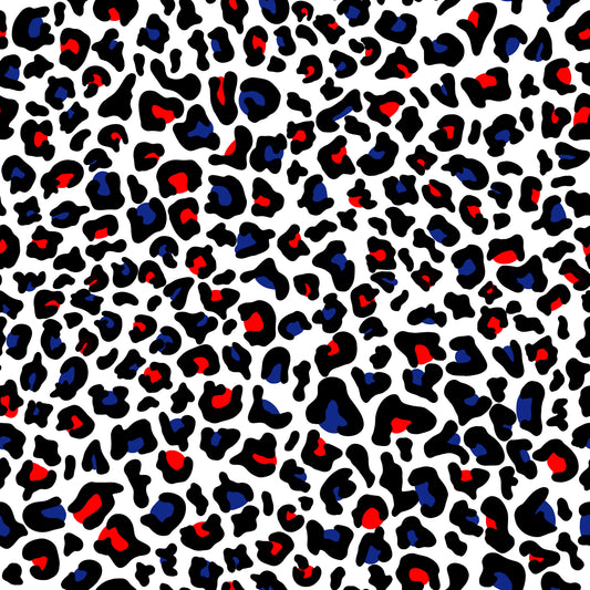 Red, White & Blue Leopard Print 12x12 Patterned Vinyl Sheet