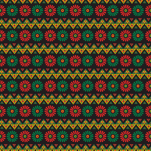 Red, Yellow & Green Floral Kente Cloth  12x12 Patterned Vinyl Sheet