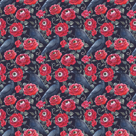 Spooky Red Roses & Ravens 12x12 Patterned Vinyl Sheet