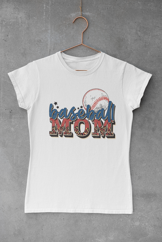 Blue Baseball Mom Leopard Print Transfer