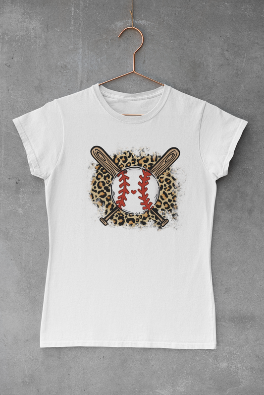 Baseball Bats & Ball Leopard Print Transfer
