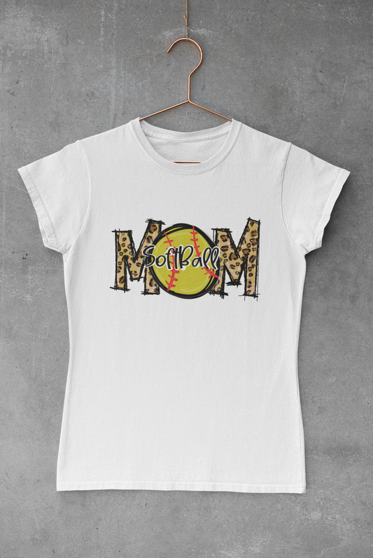 Softball Mom Leopard Lettering Transfer