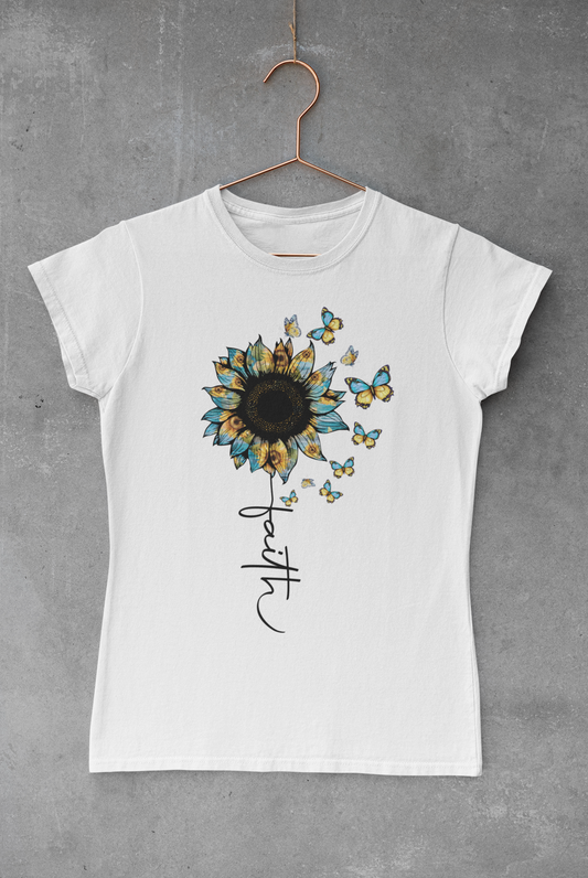 Faith Sunflowers Butterflies Transfer