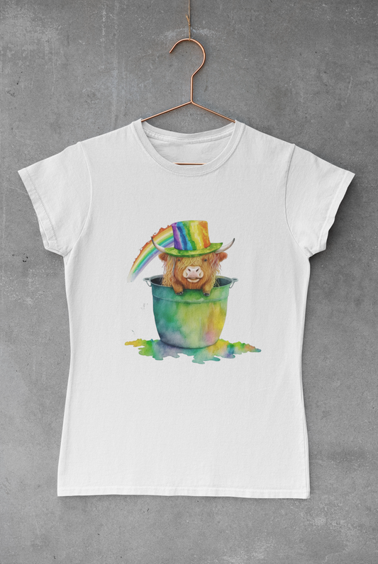 Highland Cow St. Patty Rainbow Transfer