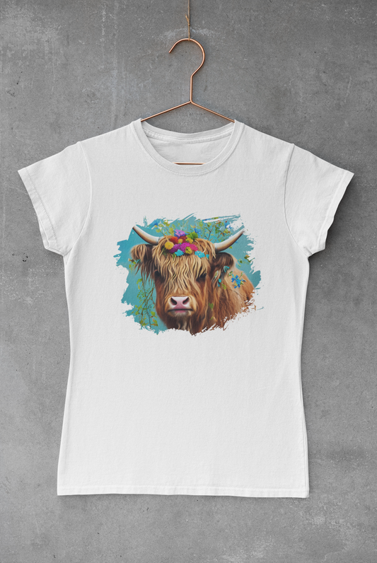 Highland Cow Teal Background Transfer