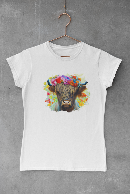 Highland Cow Floral Background Transfer