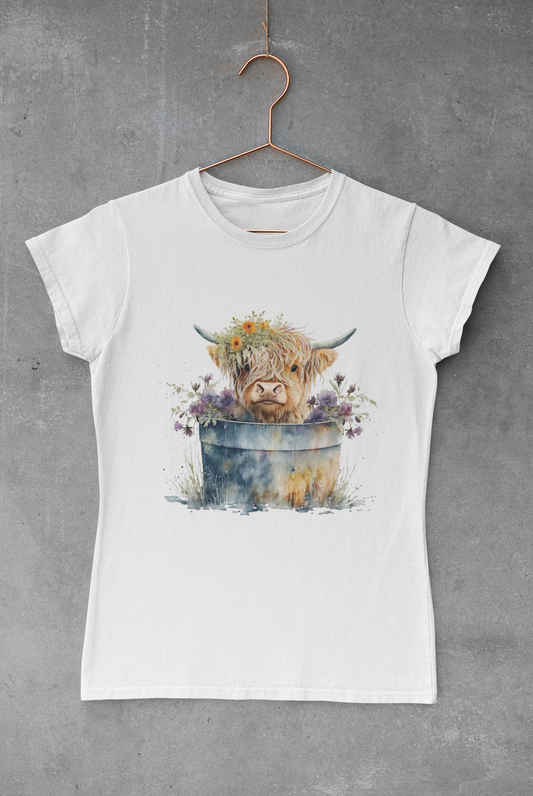 Highland Cow Purple Flowers in Pot Transfer