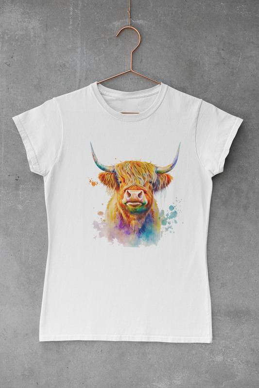 Highland Cow Bright Watercolor Transfer