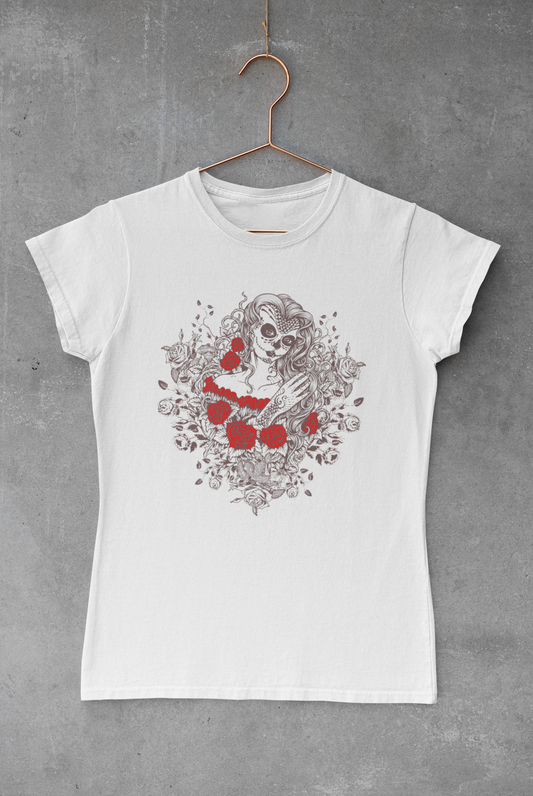 Red Rose Sugar Skull Sublimation Transfer