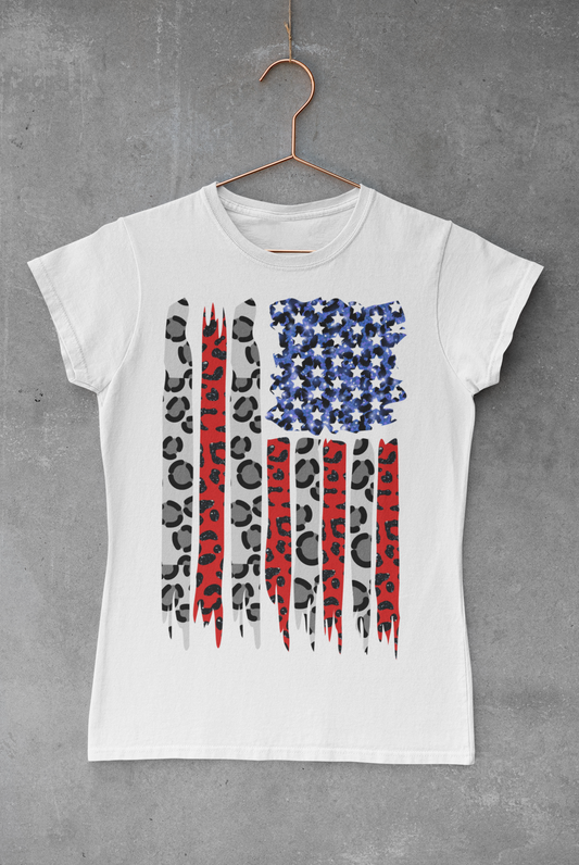 Leopard Glitter American Flag Sublimation Transfer