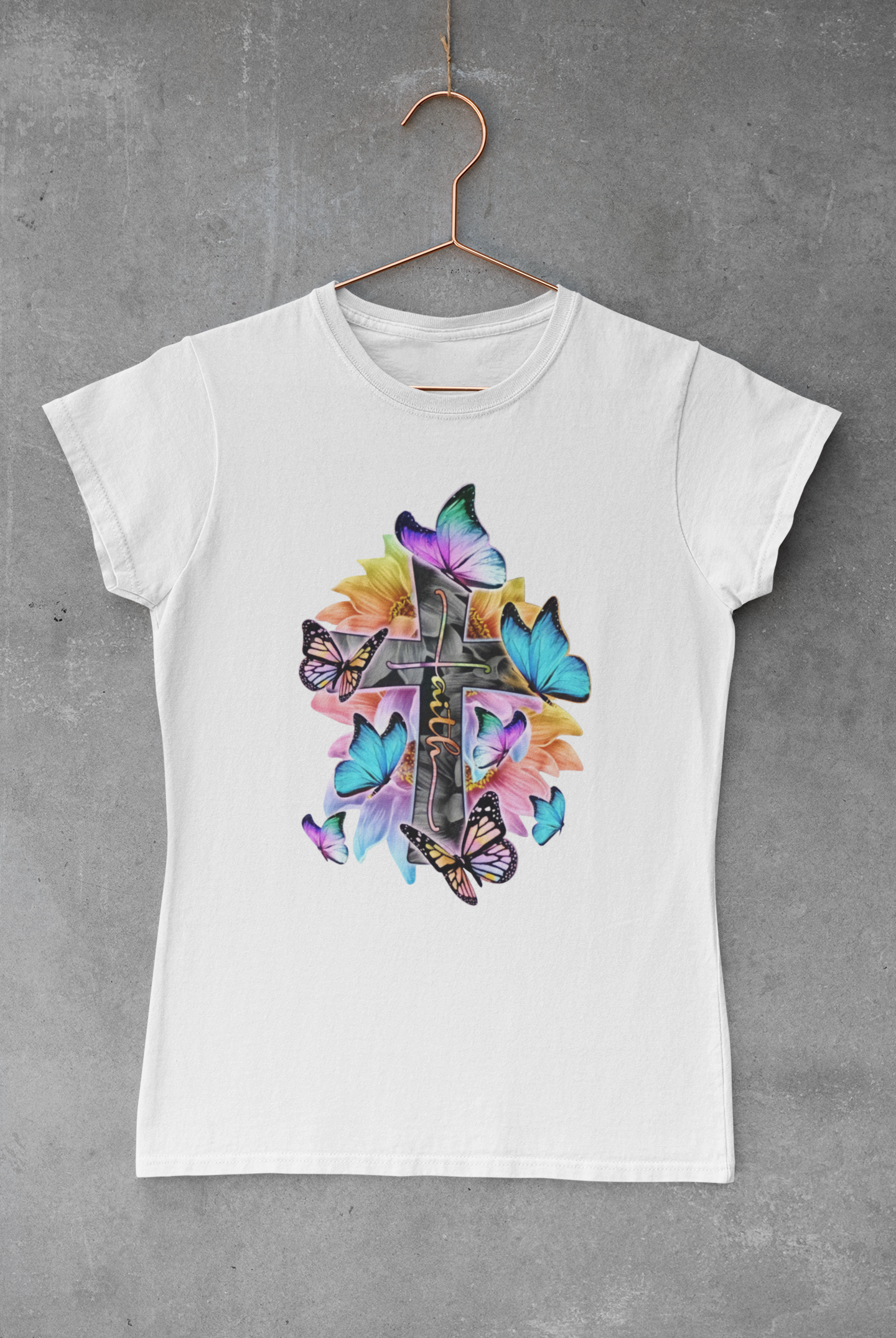 Faith Butterfly Cross Transfer