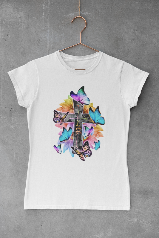 Faith Butterfly Cross Transfer
