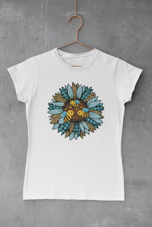 Bees Turquoise Sunflower Transfer