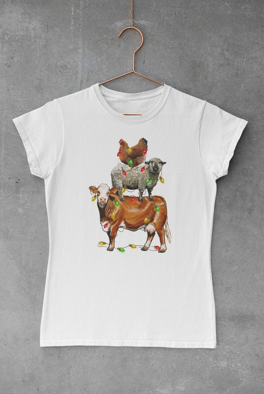 Christmas Cow Sheep & Chicken Transfer