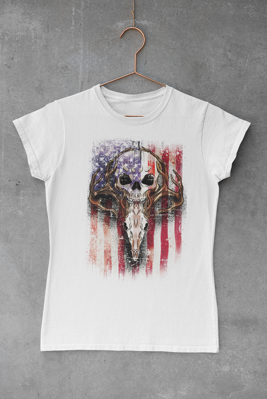 Deer Skull USA Flag Transfer