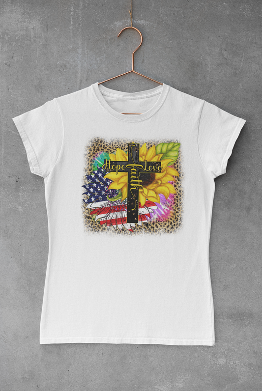 American Flag, Cross & Sunflower Transfer