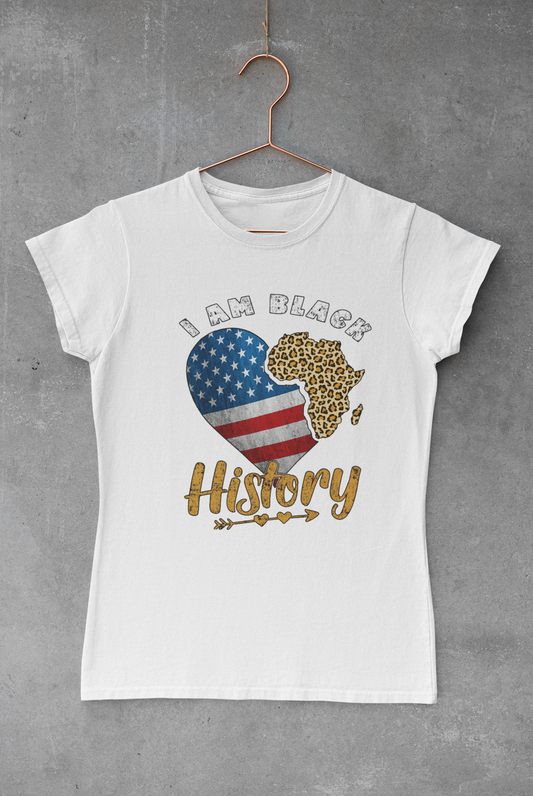I am Black History American Flag Heart Transfer