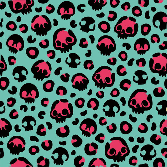 Teal & Pink Skull Leopard Print 12x12 Patterned Vinyl Sheet