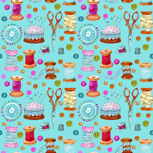 Vintage Sewing Kit Blue 12x12 Patterned Vinyl Sheet