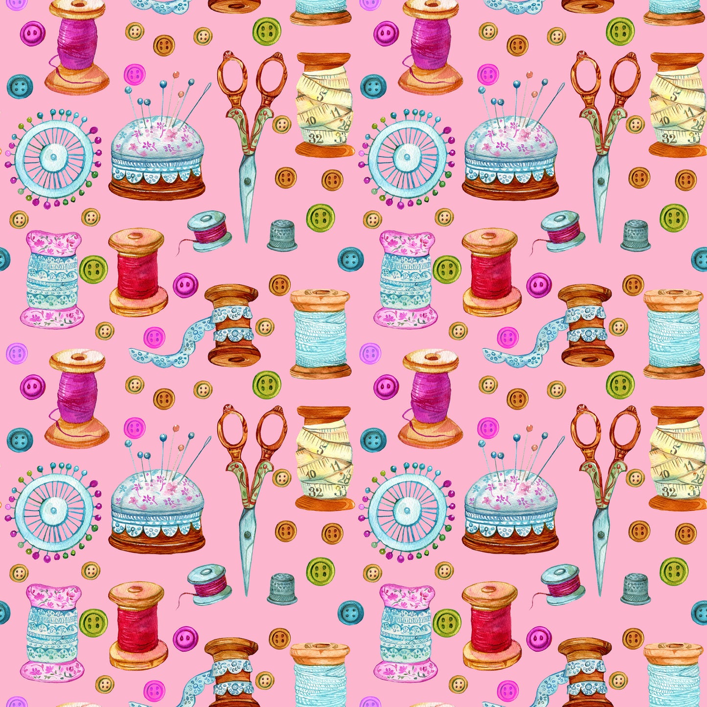 Vintage Sewing Kit Pink 12x12 Patterned Vinyl Sheet