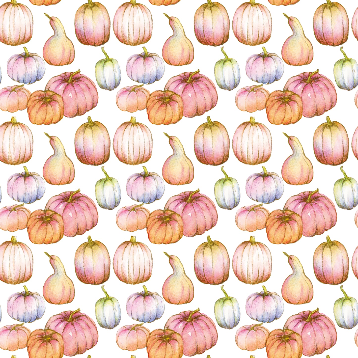 Watercolor Gourds & Pumpkins 12x12 Patterned Vinyl Sheet