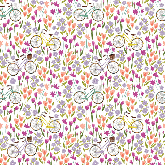 Wild Flowers & Bicycles 12x12 Patterned Vinyl Sheet